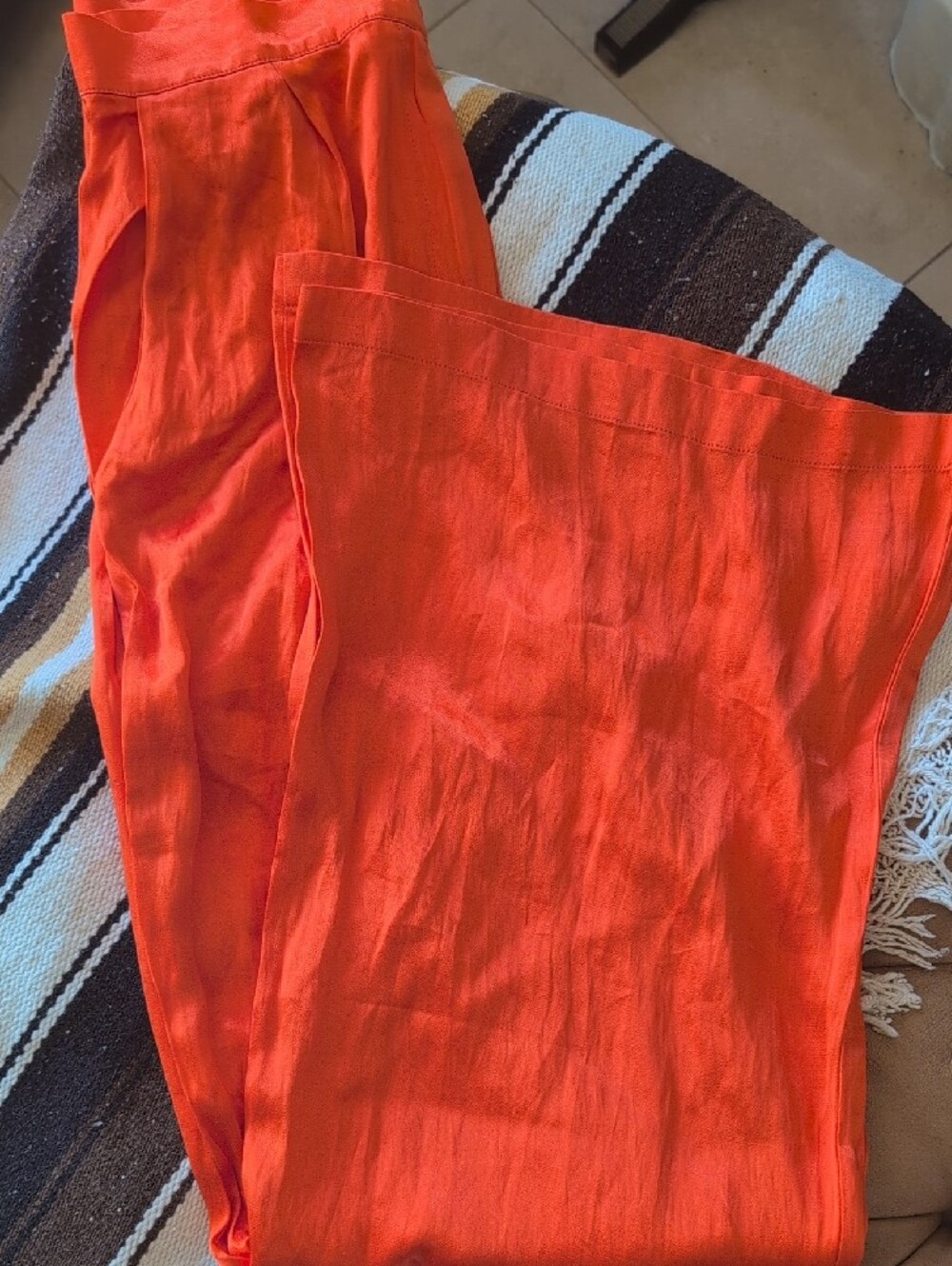 Anthropologie Vibrant Orange Satin Wide-Leg Pants - Picture 9 of 10